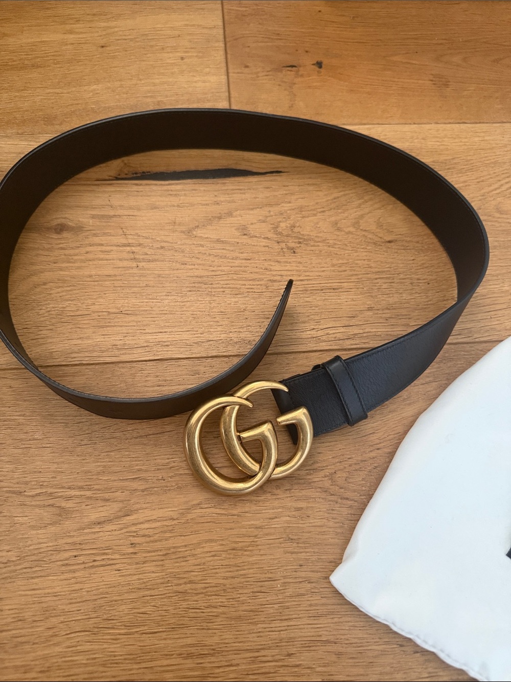 Gucci Black Leather Belt with Gold Double G Buckle